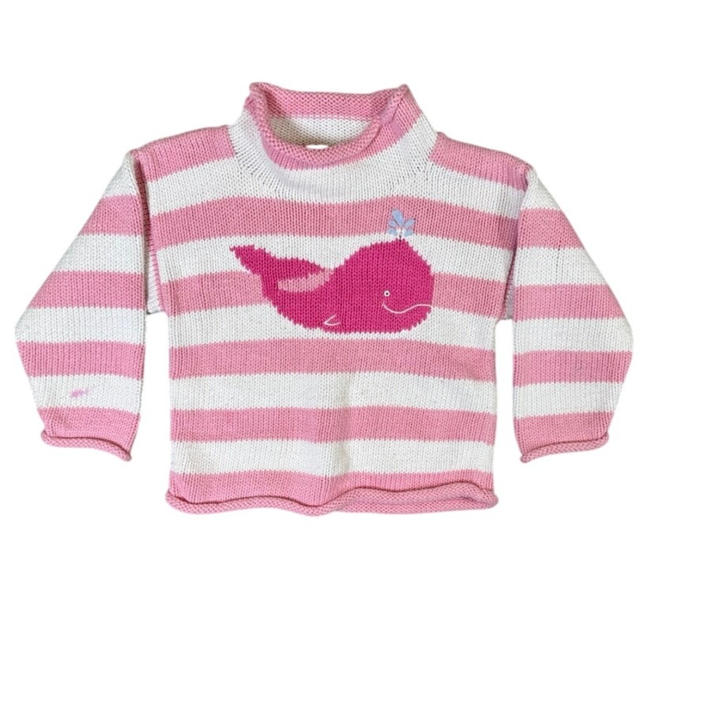 Chatham T Co For Kids Pink White Striped Whale Knit Sweater 4T Nautical Mockneck
